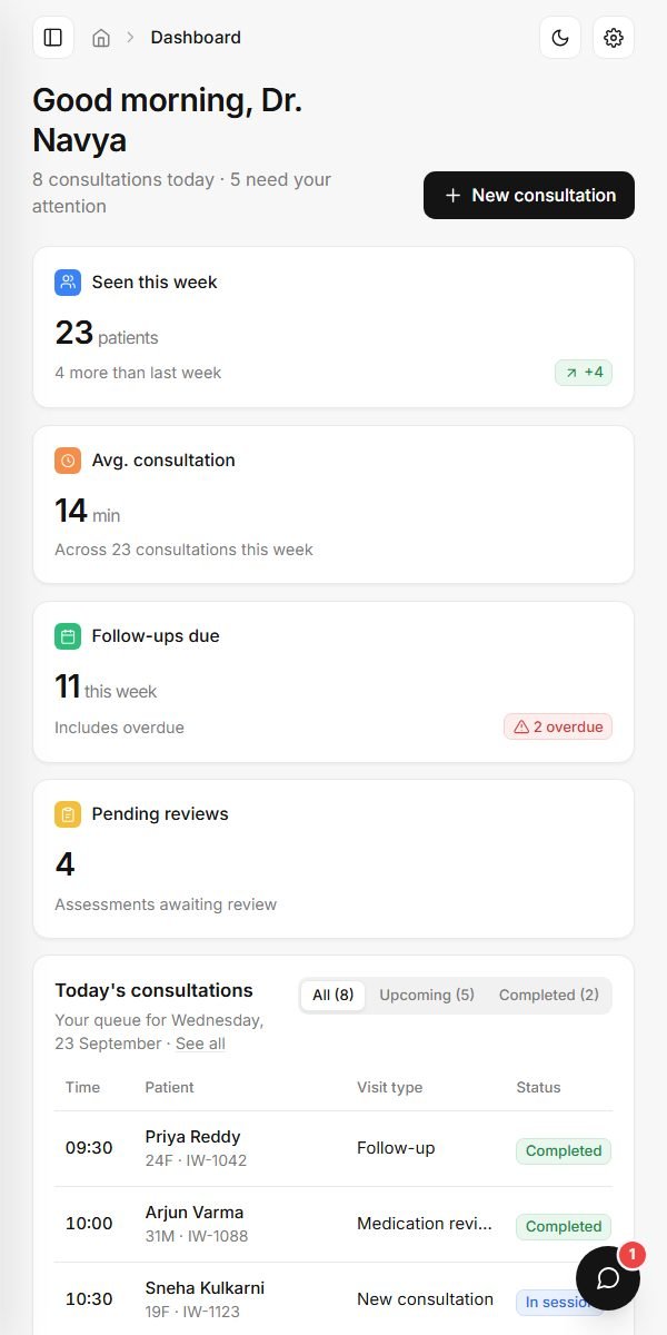 The doctor dashboard on a phone