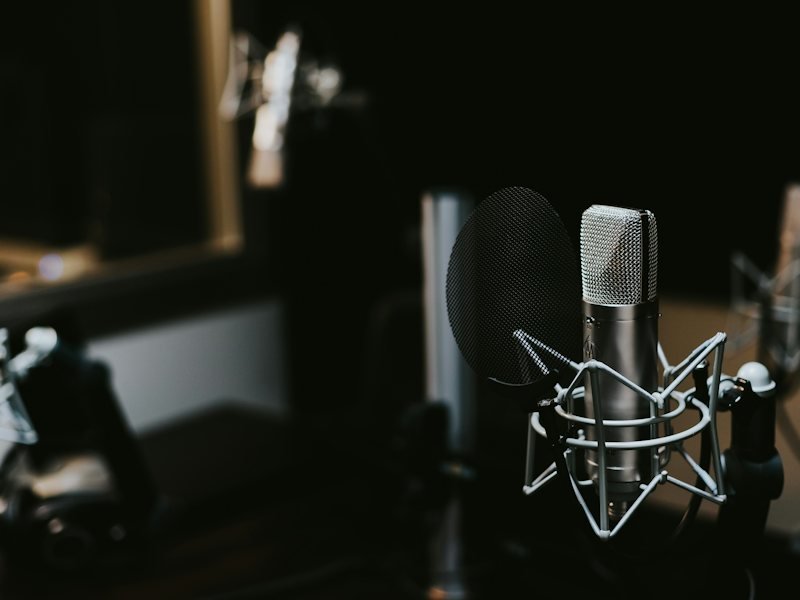 A studio microphone with a pop filter